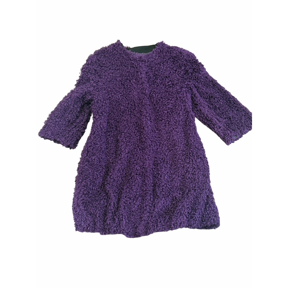 MONNALISA Girls 170 L 13-16 Plush Faux Persian Lamb Purple Dress Coat Winter